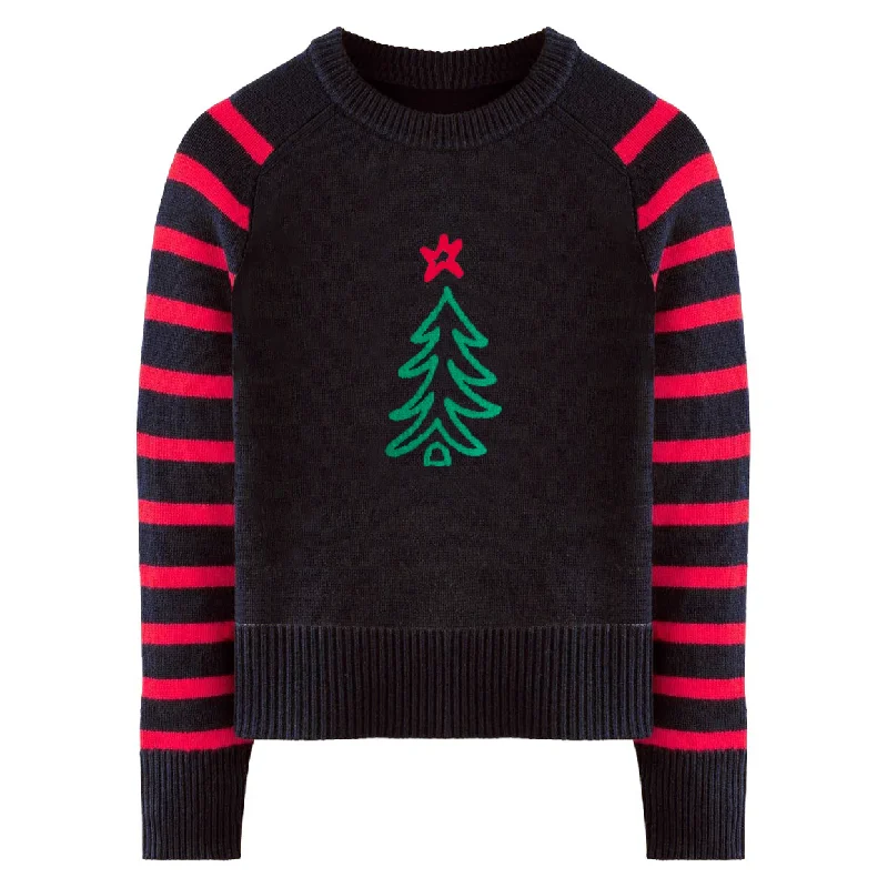 Designer Funky Hooded SweatersWomen's black Christmas tree striped sweater