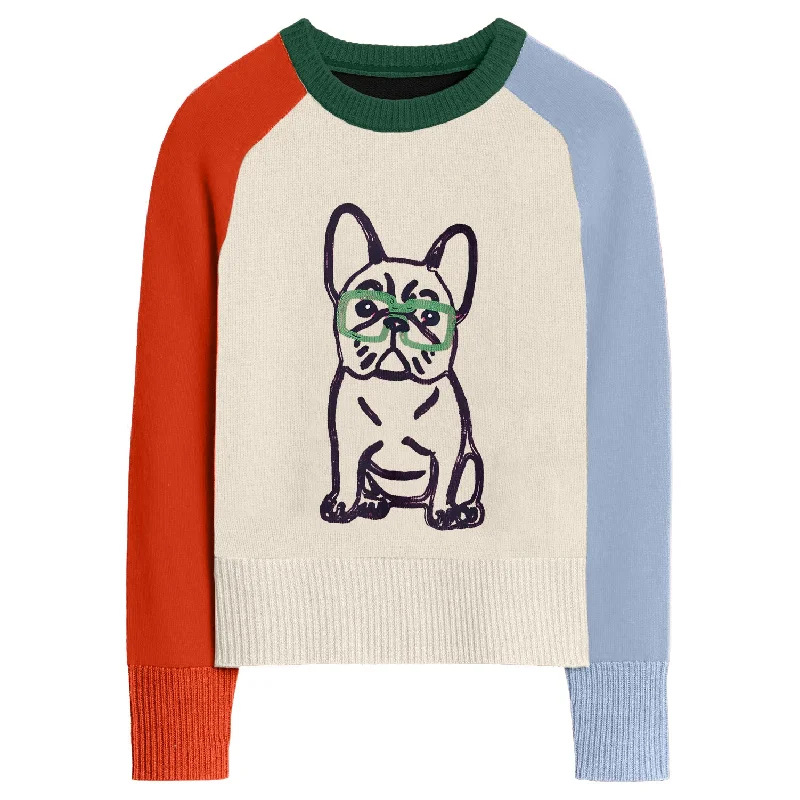 Colorful SweatersWomen's multi-colored pug shoulder sweater