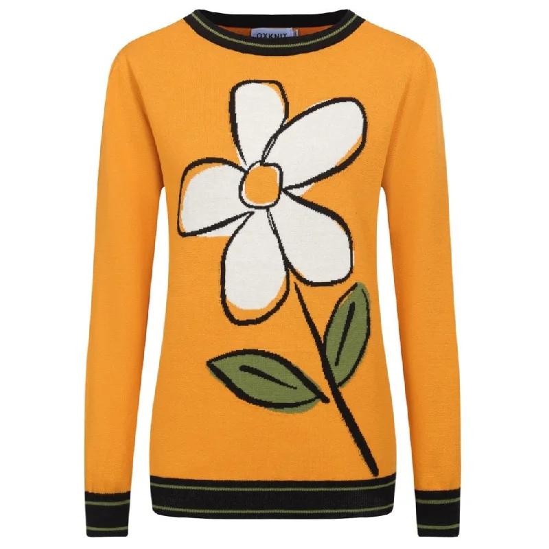 Wool SweatersWomen's yellow vintage floral knit sweater