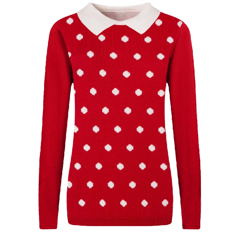 Vintage Flannel SweatersWomen's red polka dot vintage lapel sweater