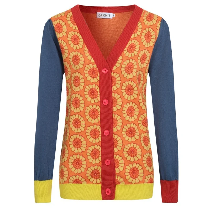 Plus-Size SweatersWomen's vintage art color Mosaic jacquard cardigan