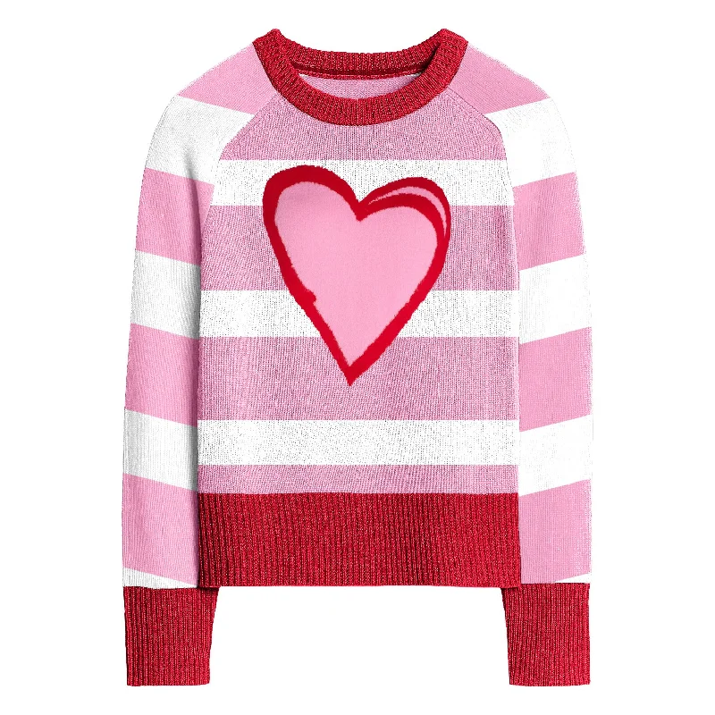 Turtle-Neck Wool SweatersWomen's pink striped love crew-neck sweater