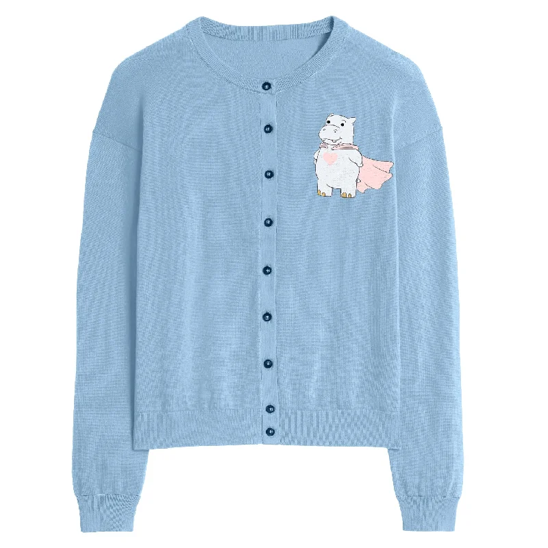 Elegant Hooded Cashmere SweatersWomen's blue hippo jacquard vintage sweater