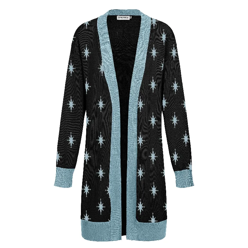 Affordable Women's SweatersWomen's blue vintage long cardigan sweater coat