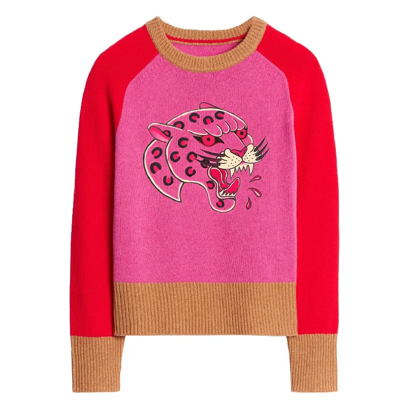 Custom SweatersWomen's vintage red matching leopard knit sweater