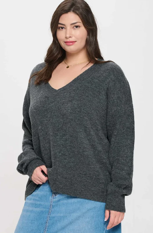 Oversized Cardigan SweatersCurvy V Neck Knit Sweater