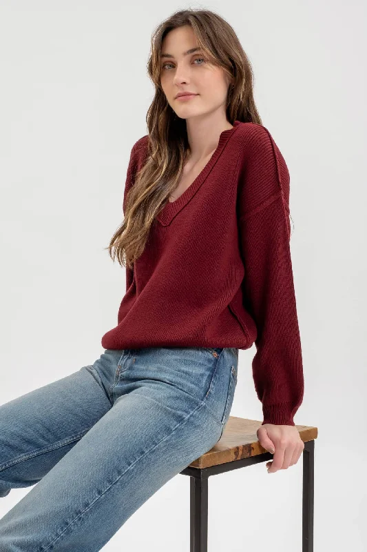 High-Quality Wool SweatersExposed Seam V Sweater