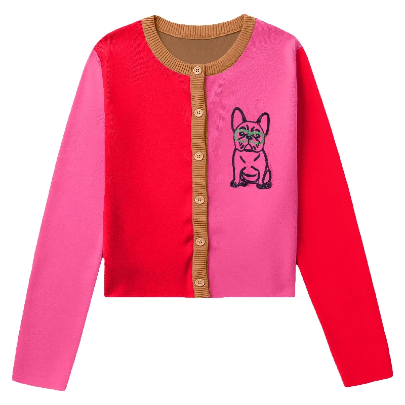 Extra-Large SweatersWomen's red matching pug cardigan sweater