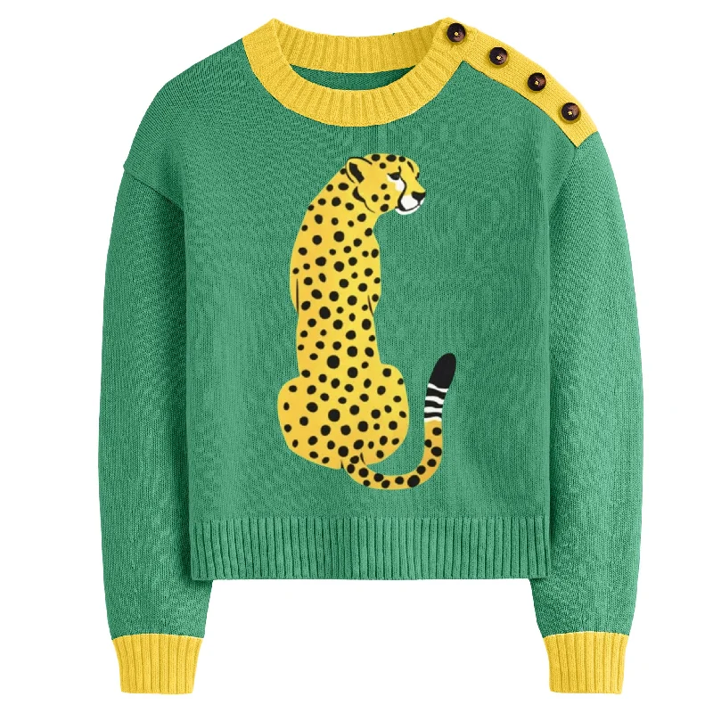 Custom Flannel-Lined SweatersWomen's green leopard jacquard sweater