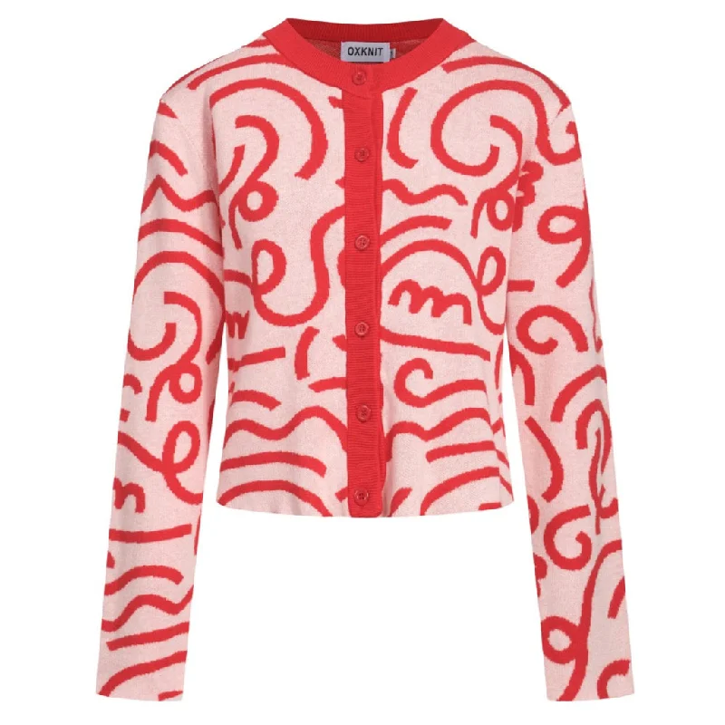 Fashionable SweatersWomen's red jacquard vintage cardigan sweater