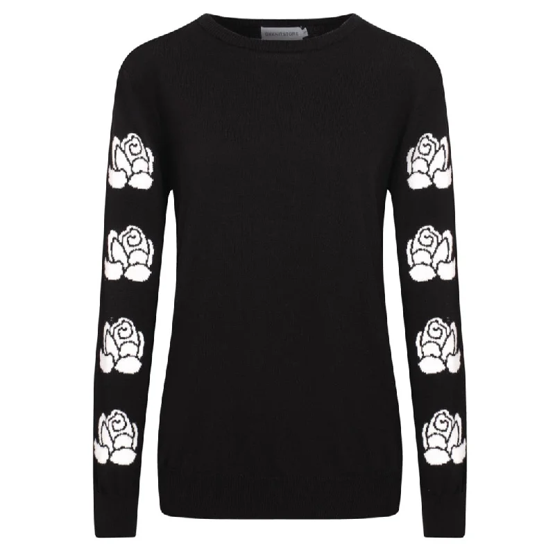 High-Neck SweatersWomen's black vintage floral sweater