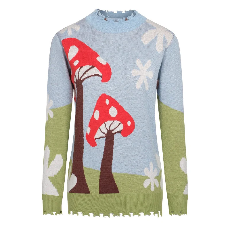 Colorful Casual SweatersWomen's blue mushroom jacquard woolen sweater