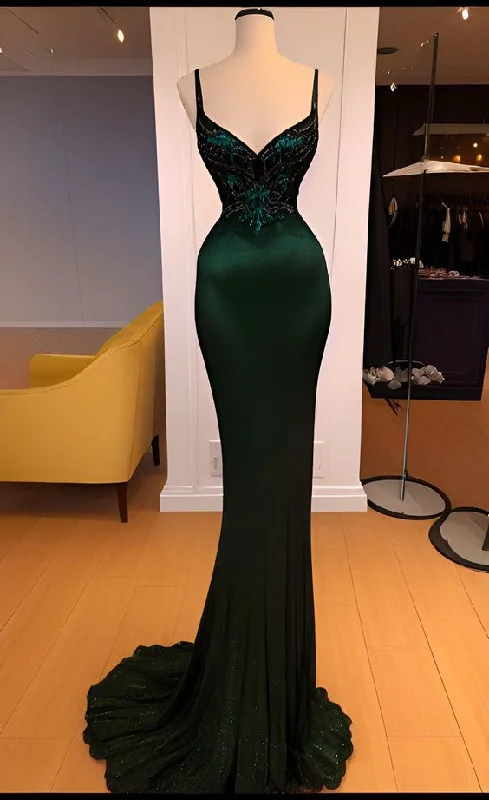 metallic prom dressesVintage Mermaid Dark Green Satin Long Prom Dress Evening Dress Y7719