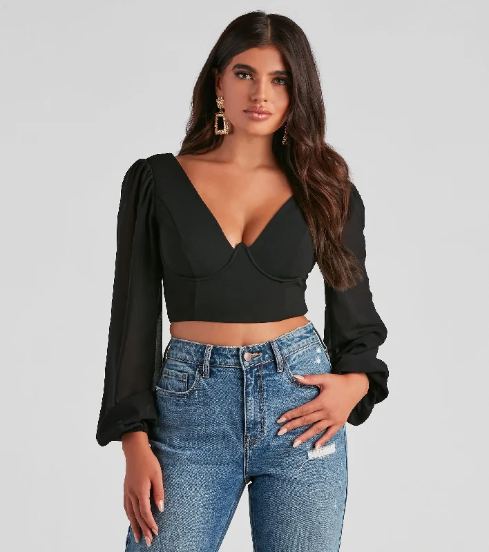 women's tops for those who want to show off their figure in a flattering wayChic Look Chiffon Sleeve Crop Top