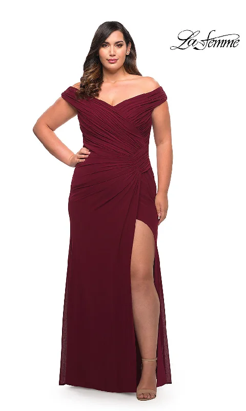 prom dresses for hourglass figuresLa Femme Off-Shoulder Plus-Size Long Prom Dress