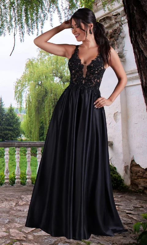 chiffon prom dressesPromGirl Lace-Bodice Long Black A-Line Prom Dress