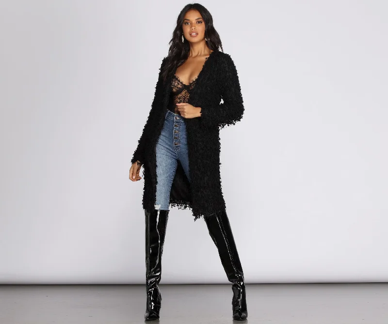 Extra-Large Knitted Crewneck SweatersShaggy Long Line Cardigan