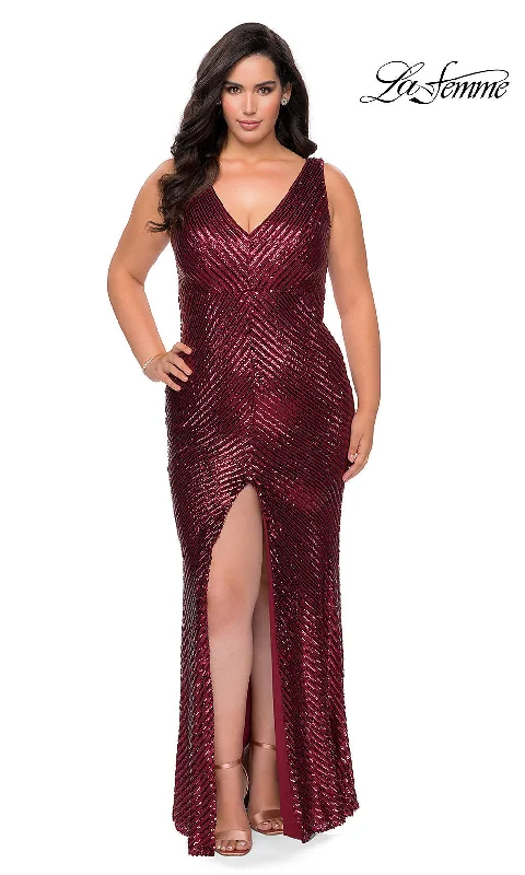 classic prom dressesEmpire-Waist Long Plus-Size Sequin Prom Dress