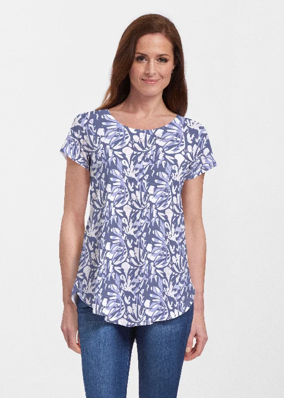 women's tops with bell sleevesCamouflage Dots (7879) ~ Short Sleeve Scoop Neck Flowy Tunic