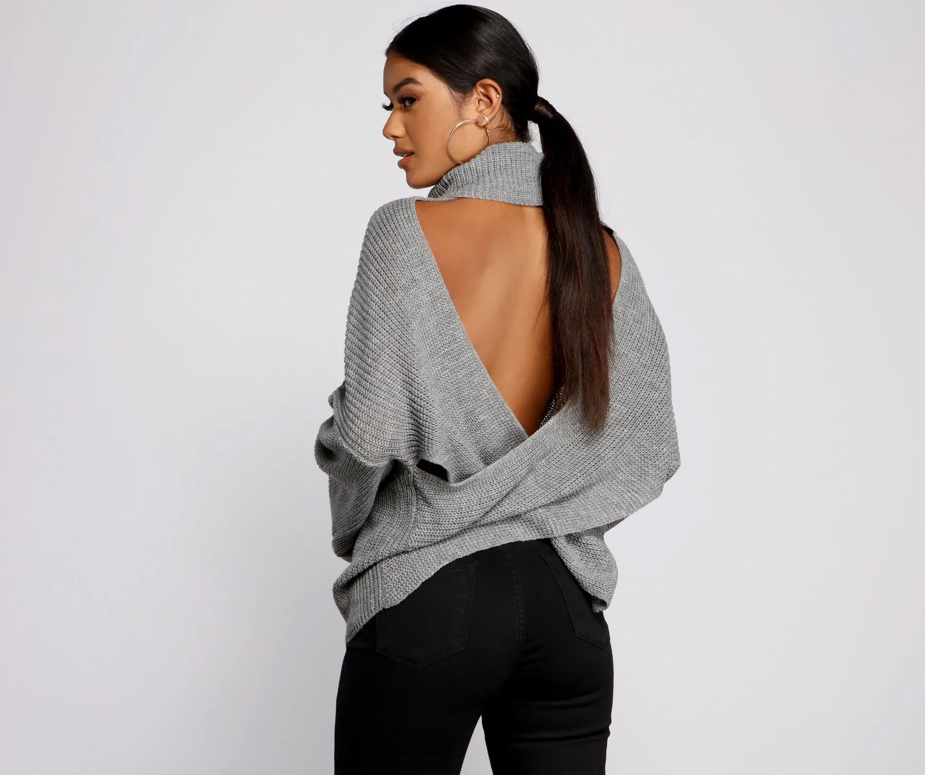 Soft Knitted SweatersSo Chic Surplice Open Back Sweater