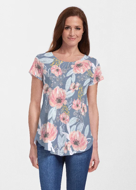 women's tops with beading accentsBlossoming Blooms (16226) ~ Short Sleeve Scoop Neck Flowy Tunic