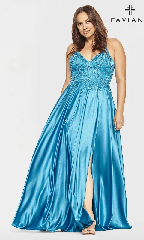 prom dresses for curve-hugging figuresCorset-Back Faviana Plus-Size Prom Dress