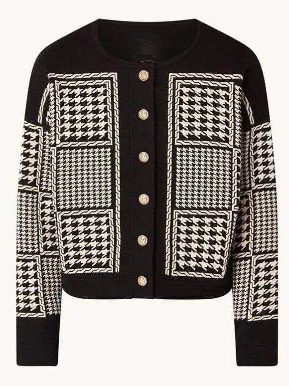 Luxurious Chunky SweatersHoundstooth Jacquard-knit Cardigan Jacket