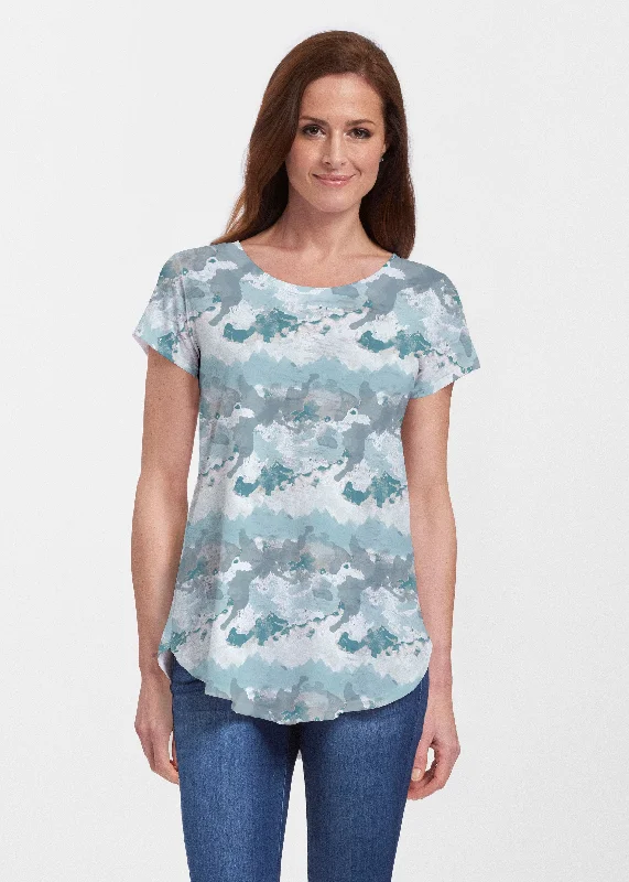 women's tops for everyday eleganceTextured Landscape (7722) ~ Signature Short Sleeve Scoop Neck Flowy Tunic