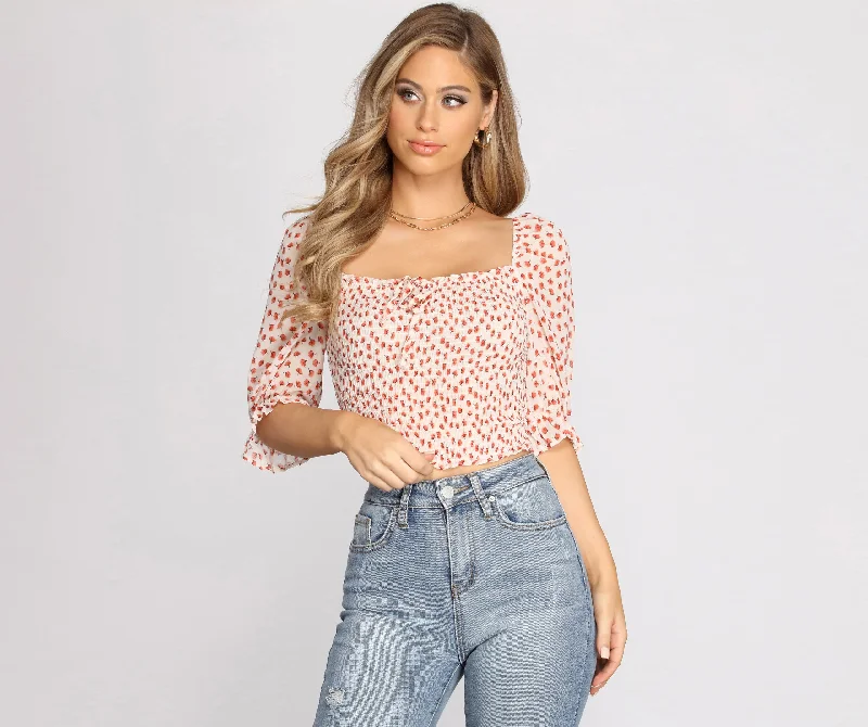 women's tops for business casual attireFlirtatious Florals Smocked Crop Top