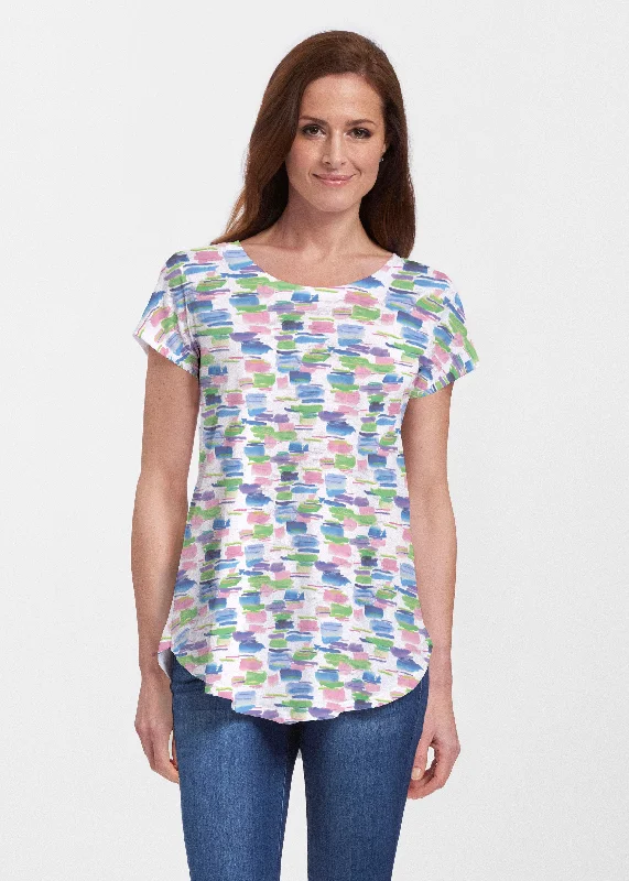 women's tops for those who want to make a fashion statementPops of Bliss (8047) ~ Short Sleeve Scoop Neck Flowy Tunic