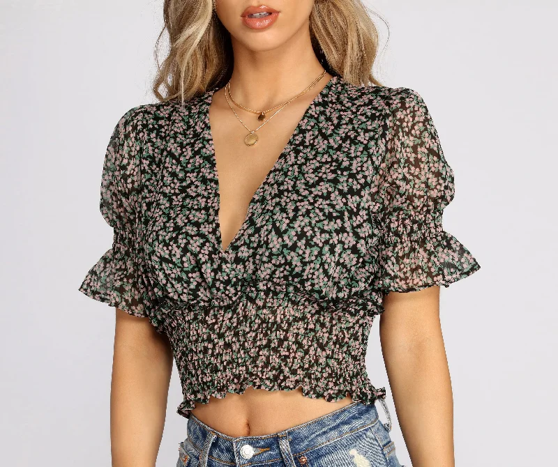 lace women's topsDarling Ditzy Floral Smocked Top