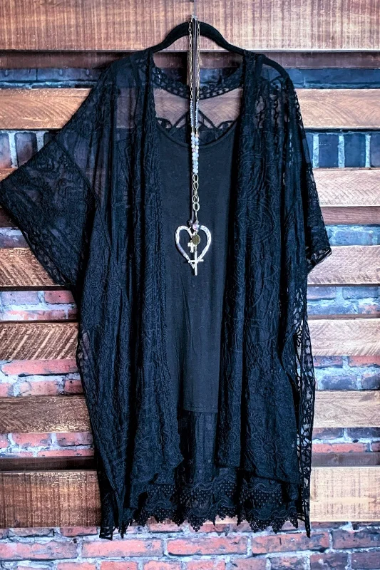 Luxurious SweatersA FABULOUS HEART LACE BLACK DUSTER CARDIGAN