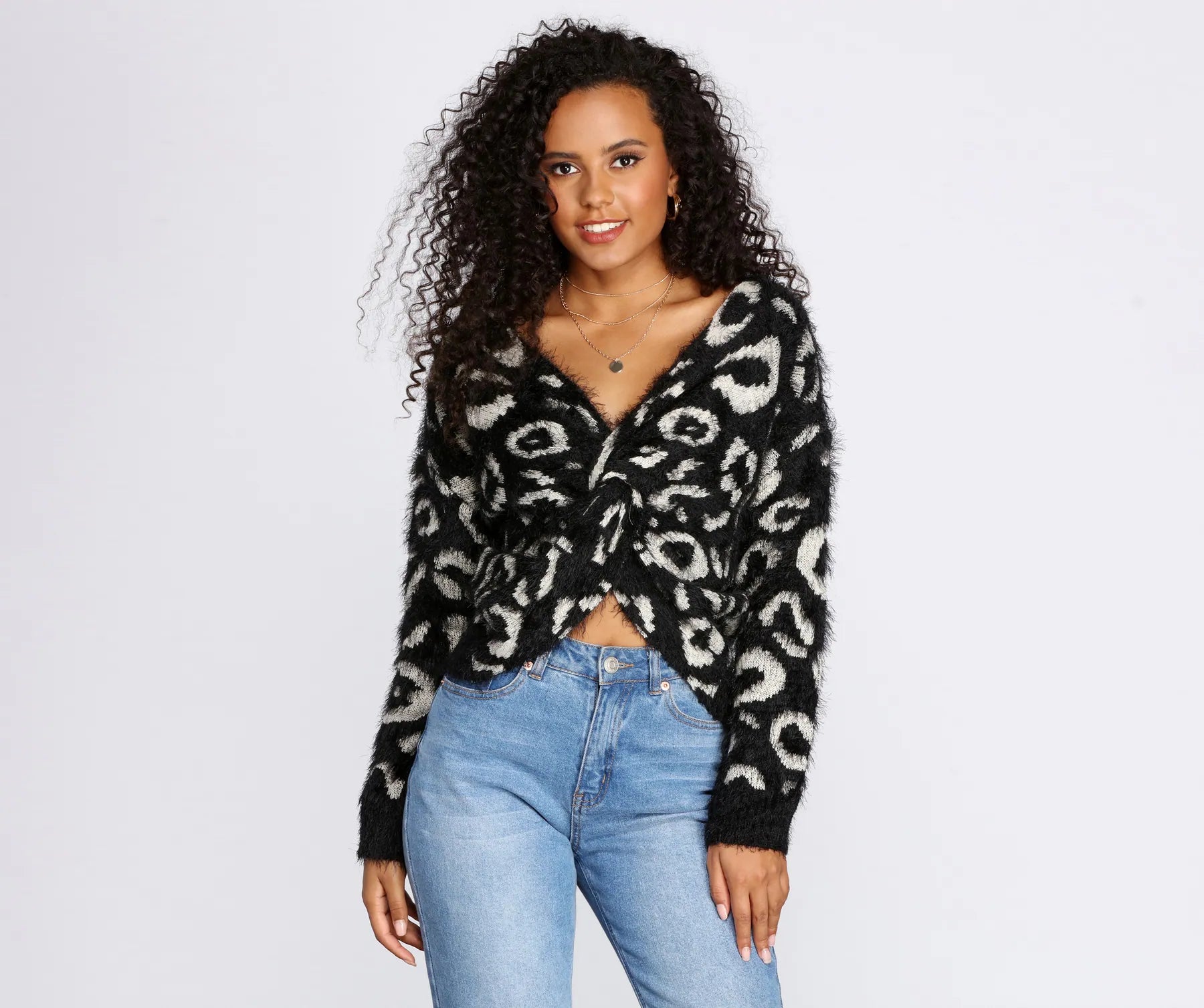 Luxurious Chunky SweatersA Little Wild Twist Leopard Sweater