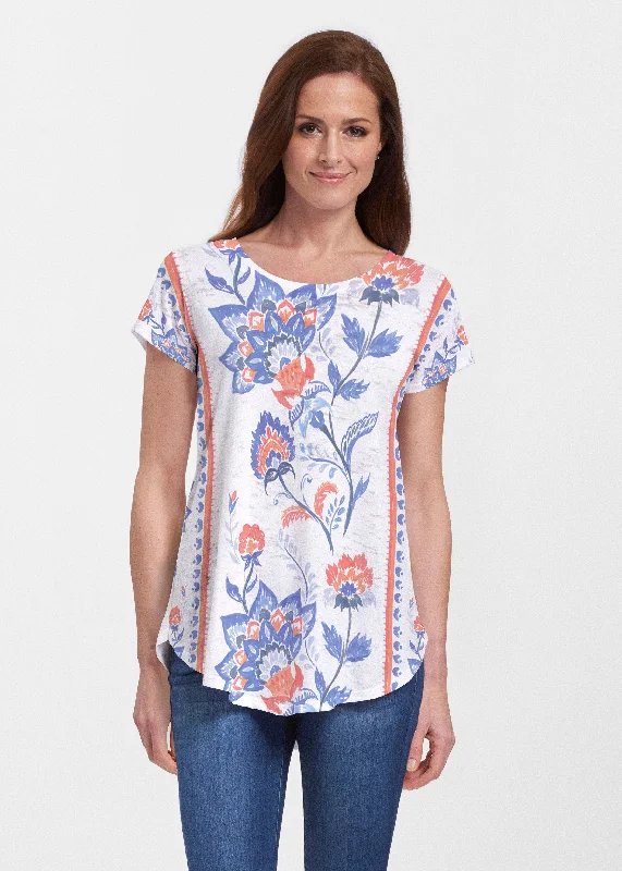 women's tops for cozy nights inBohemian Chintz (7847) ~ Signature Short Sleeve Scoop Neck Flowy Tunic