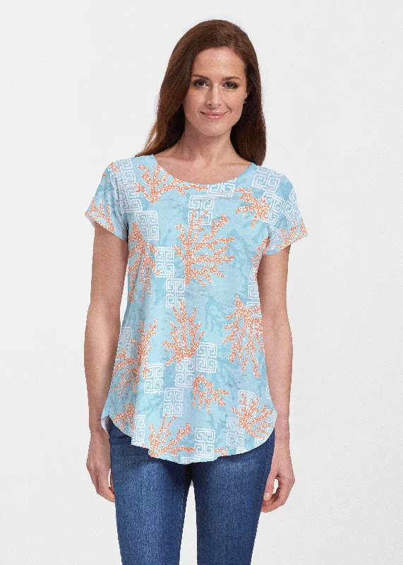 women's tops for picnics in the parkShoreline Aqua (20332) ~ Signature Short Sleeve Scoop Neck Flowy Tunic