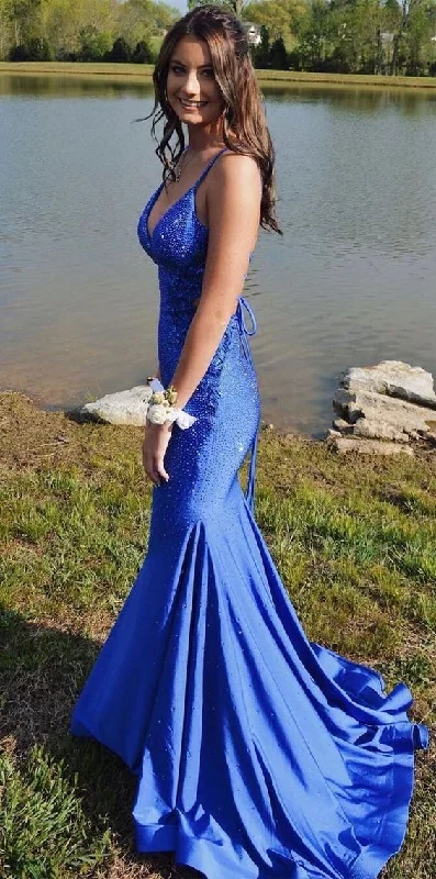 ball gown prom dressesSparkly Royal Blue Mermaid Long Prom Dress,Royal Blue Formal Gown Y7379