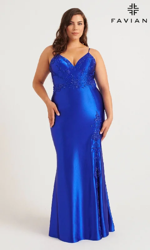 backless prom dressesLong Plus-Size Prom Dress: Faviana 9562