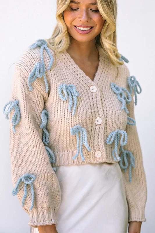 Cozy Embellished SweatersLonnie Bow Knit Cardigan