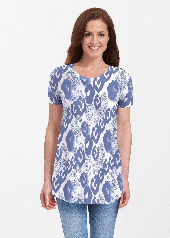 women's tops for those who want to stay on top of the latest fashion trends and wear pieces that are both stylish and on-trendRoyal Blue Ikat (7808) ~ Butterknit Short Sleeve Tunic