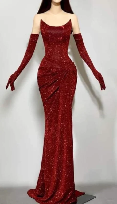 dark prom dressesCharming Sequins Red Mermaid Evening Dress Formal Prom Dress With Gloves Y7800