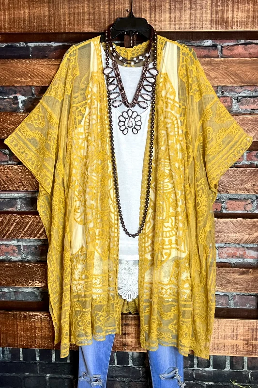 Retro SweatersA FABULOUS HEART MUSTARD LACE DUSTER CARDIGAN