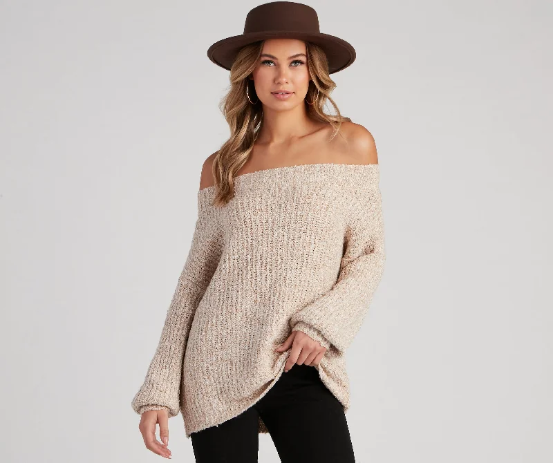 Stylish Flannel SweatersCozy Chic Off The Shoulder Sweater