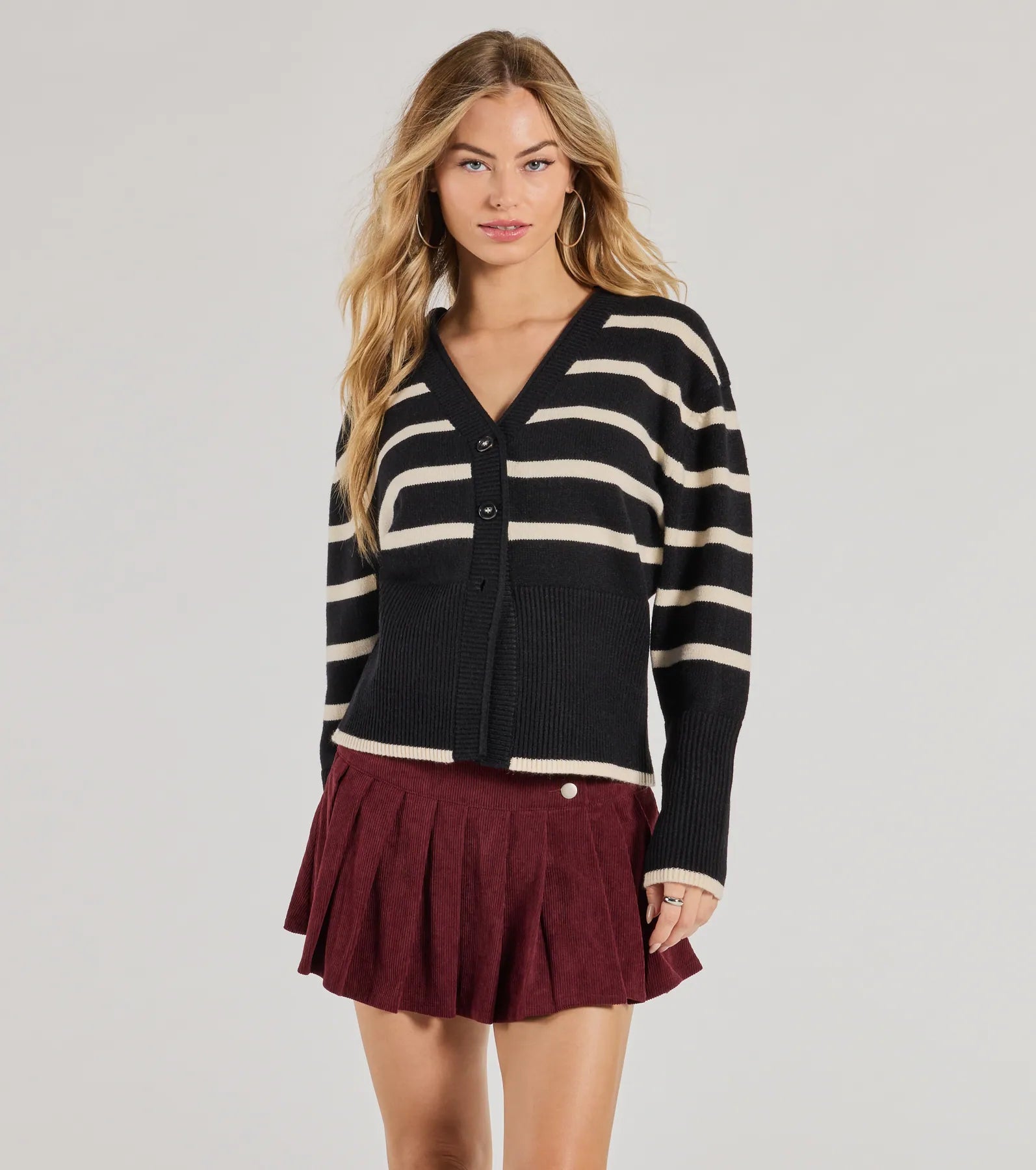 Women's SweatersClassic And Cozy Striped Knit Oversized Cardigan