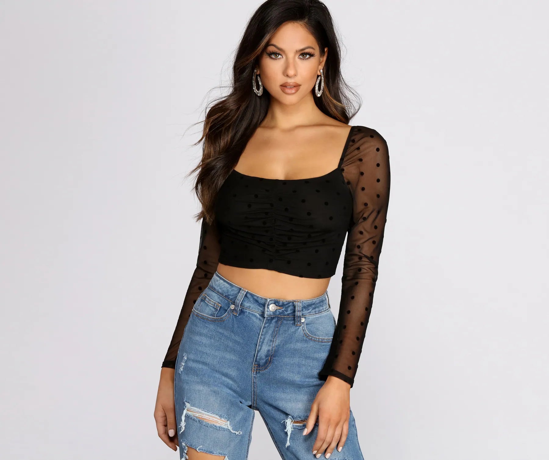 women's tops for those who refuse to compromise on stylePolka Dot Princess Mesh Crop Top