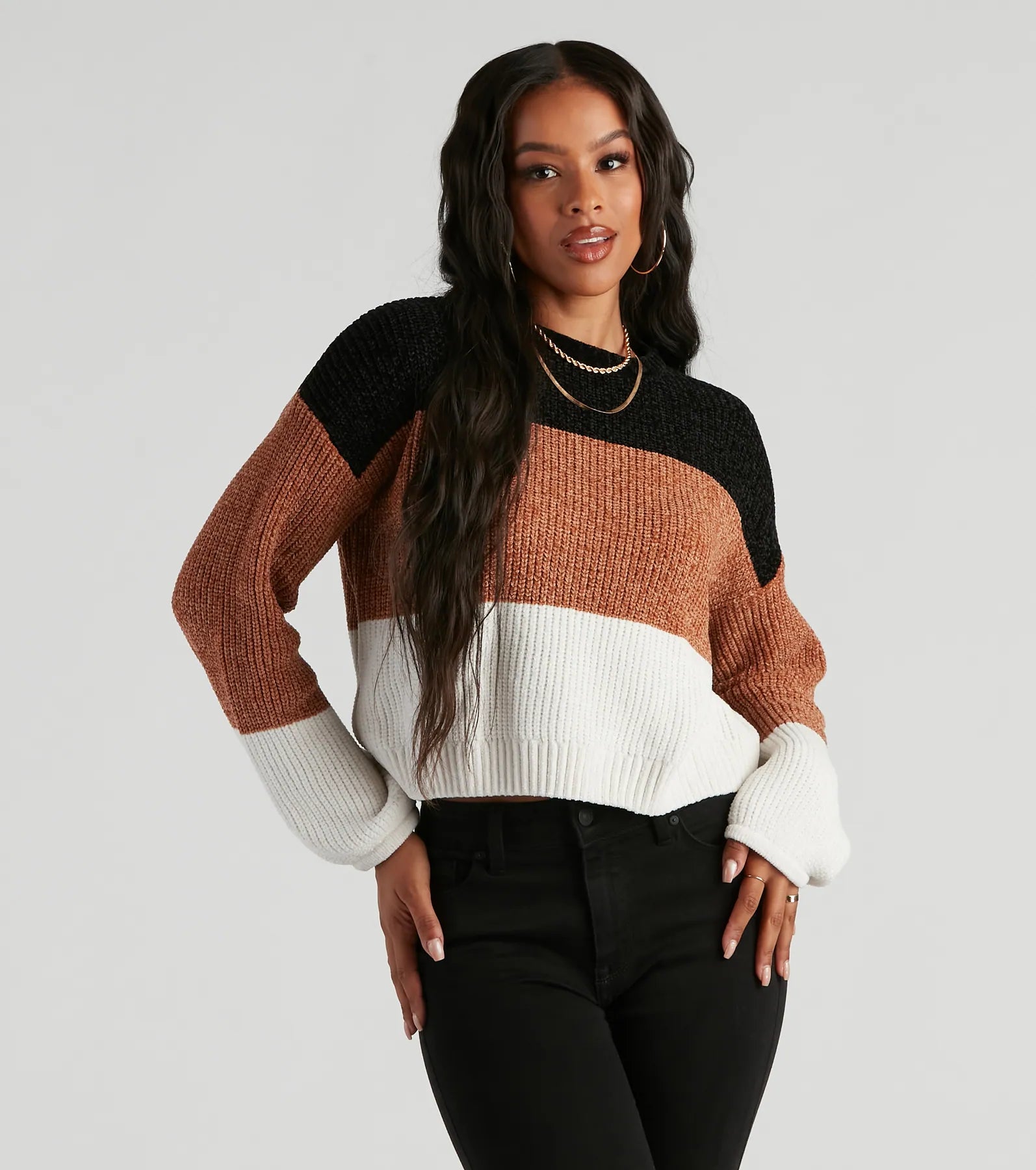 Cozy Custom Embellished SweatersReal Sweet Colorblock Chenille Sweater