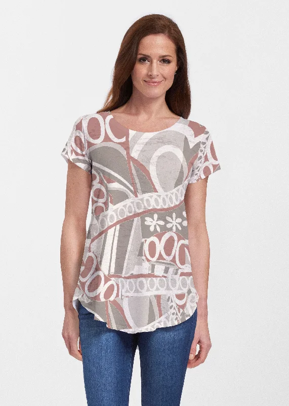 women's tops with lace-up frontsRusty O"S (8162) ~ Short Sleeve Scoop Neck Flowy Tunic