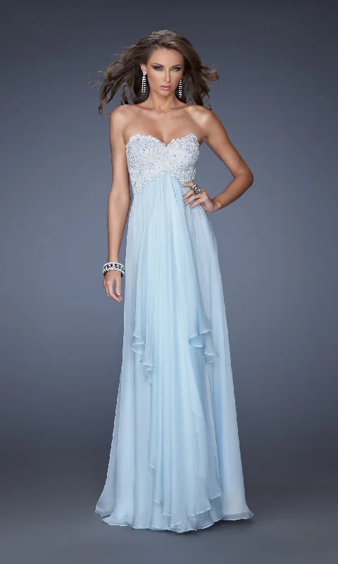 prom dresses with built-in petticoatsLa Femme Lace-Bodice Empire-Waist Prom Dress 20066