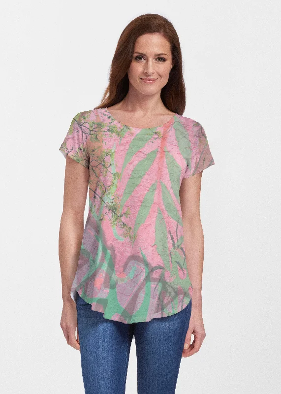 women's tops with floral printsUrban Flora Pink (25018) ~ Signature Short Sleeve Scoop Neck Flowy Tunic