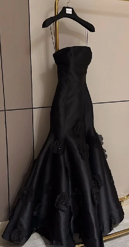 metallic prom dressesBlack Strapless Flowers Mermaid Evening Dress Formal Prom Dress Y7459