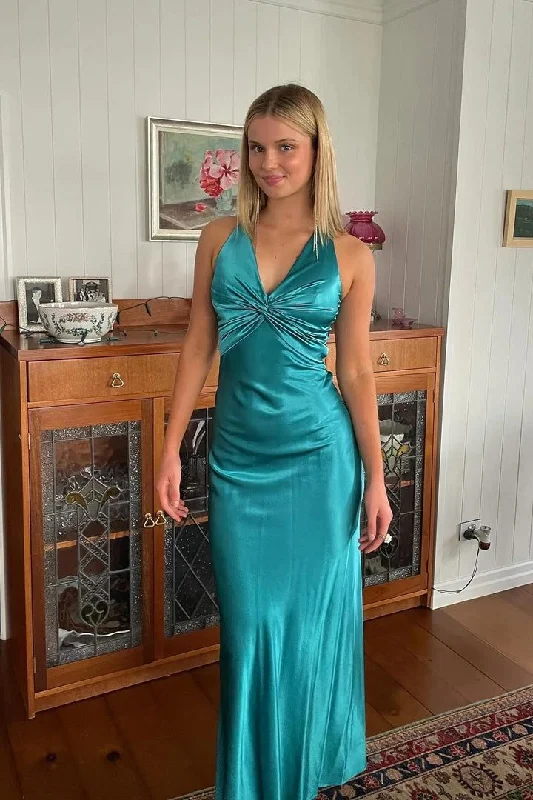 maxi prom dressesSexy V Neck Backless Long Prom Dress Green Evening Gown Y7973